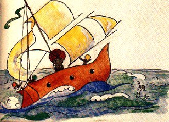 Le voil sur la mer, dans un drle de petit bateau...